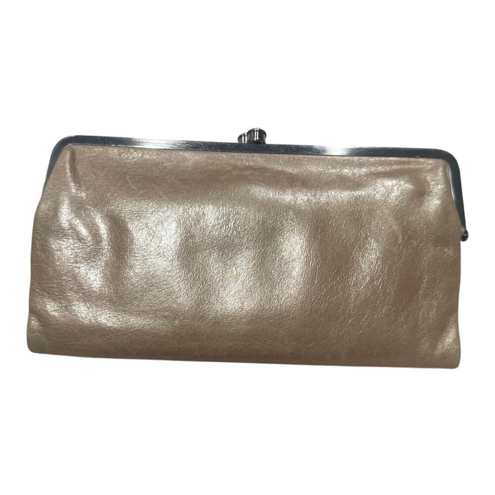 Women’s Hobo Vintage Champagne Leather Lauren Clutch Wallet Kiss Lock Organizer